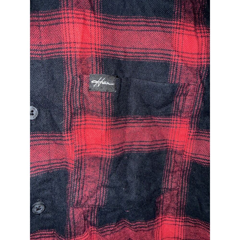 Hollister Men’s Plaid Flannel Shirt Small Red Black Short Sleeve Cotton - Picture 7 of 10
